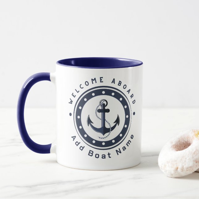 Mug Bleu Marine Ancre nautique club bateau marina (Avec donut)