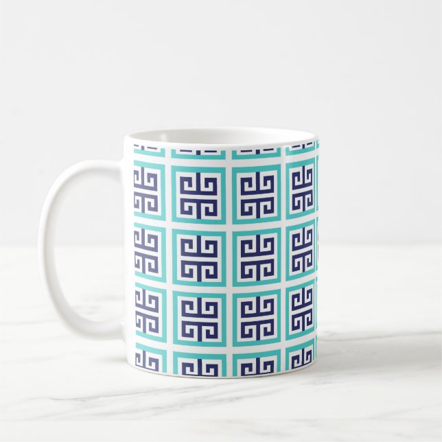 Mug Bleu marine aqua motif grec (Gauche)