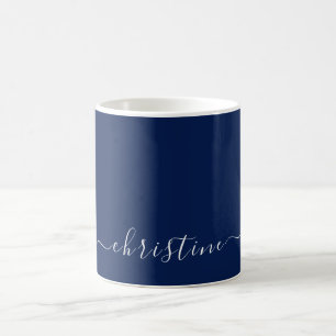 Mug Bleu Marine C41 Blanc Minimaliste Moderne Nom Pers