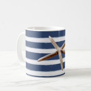 Mug Bleu marine et blanc Grandes étoiles de mer