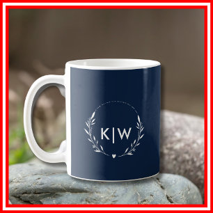 Mug Bleu marine et blanc Monogramme initiales modern
