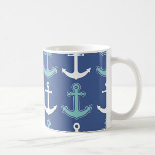 Mug Bleu marine et Teal nautique de motif d'Ancre