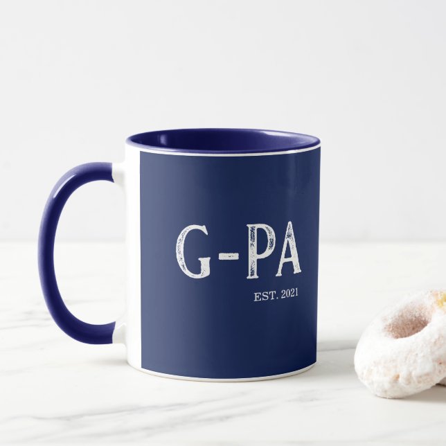 Mug Bleu Marine G-Pa Année de création (Avec donut)