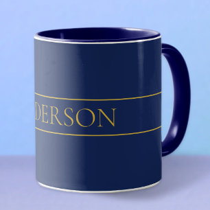 Mug Bleu marine & Or Nom Nom de famille ou entreprise