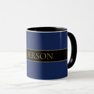 Mug Bleu marine & Or Nom Nom de famille ou entreprise