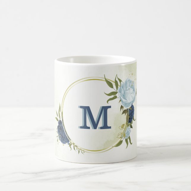 Mug bleu marine poussiéreux vert floral (Centre)