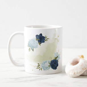 Mug bleu marine poussiéreux vert floral