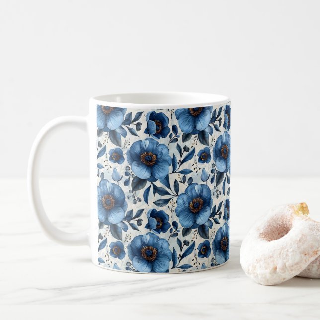 Mug Bleu marine rétro mignon élégant chic fleur  (Avec donut)