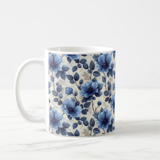 Mug Bleu marine rétro mignon élégant chic fleur  (Gauche)