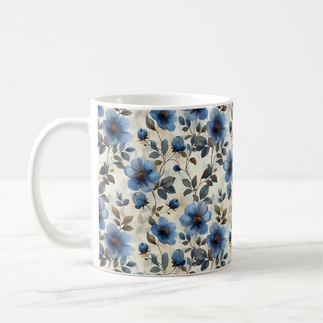 Mug Bleu marine rétro mignon élégant chic fleur  (Gauche)