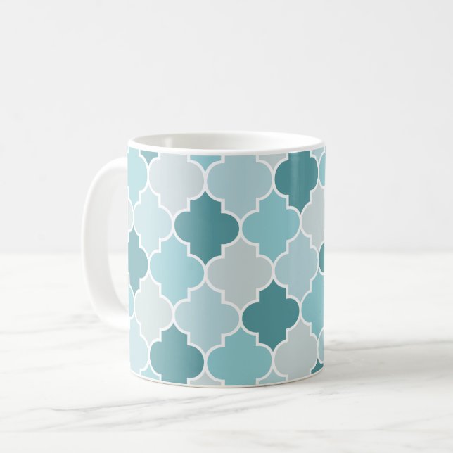 Mug Bleu Marocain Trellis, Lattes, Quatrefoil (Devant gauche)