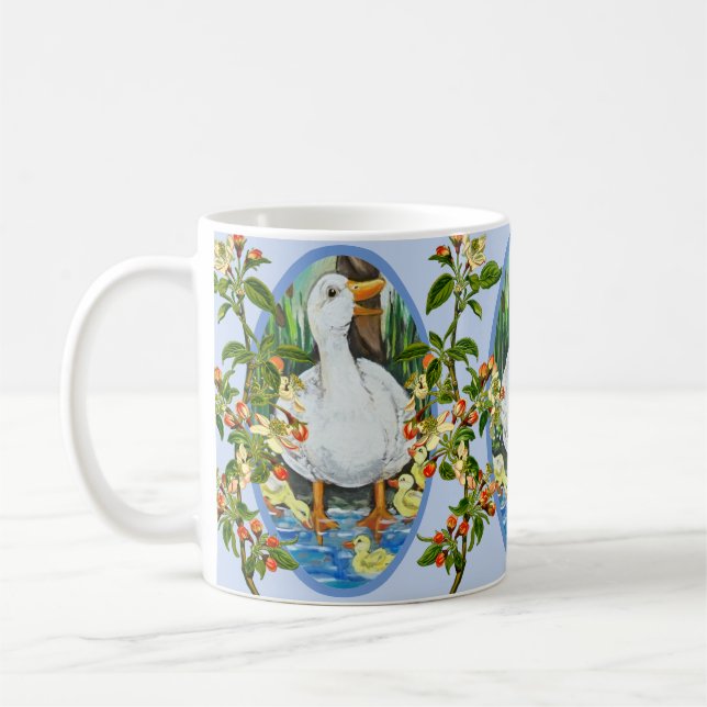 Mug Bleu Mère Canard & Canettes Fleurs de pomme de pri (Gauche)