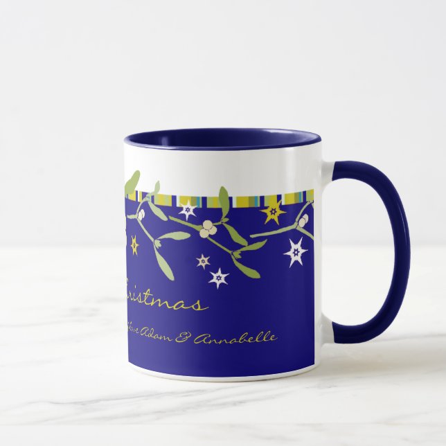 Mug Bleu mistletoe de Noël et rayures merci (Droite)