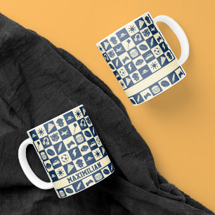 Mug Bleu moderne À damiers Icônes Motif Garçon's