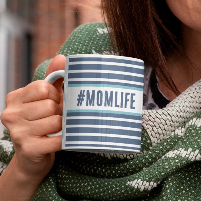 Mug bleu Momlife et blanc (Créateur téléchargé)