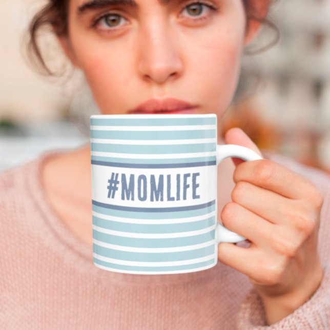 Mug bleu Momlife et blanc (Créateur téléchargé)