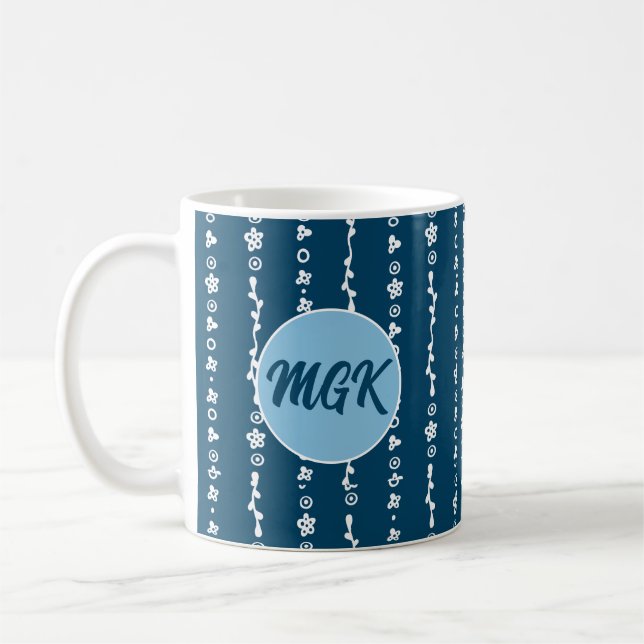 Mug bleu monogrammé - Motif de ligne graphique bla (Gauche)