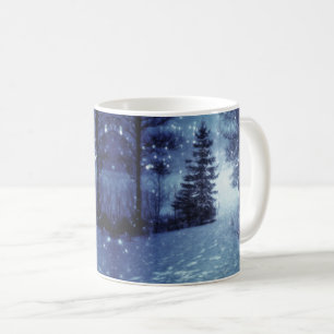 Mug Bleu Moonlit Forêt magique Scène d'hiver