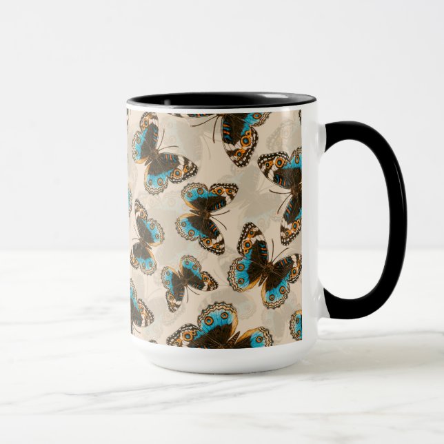 Mug Bleu motif papillon Pansy sur blanc (Droite)