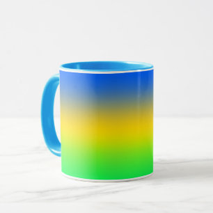Mug Bleu néon, jaune, dégradé vert, ombre.