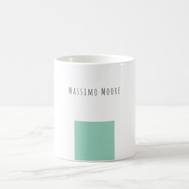 Mug Bleu Noir Blanc Simple Élégant Nom Personnel (Centre)