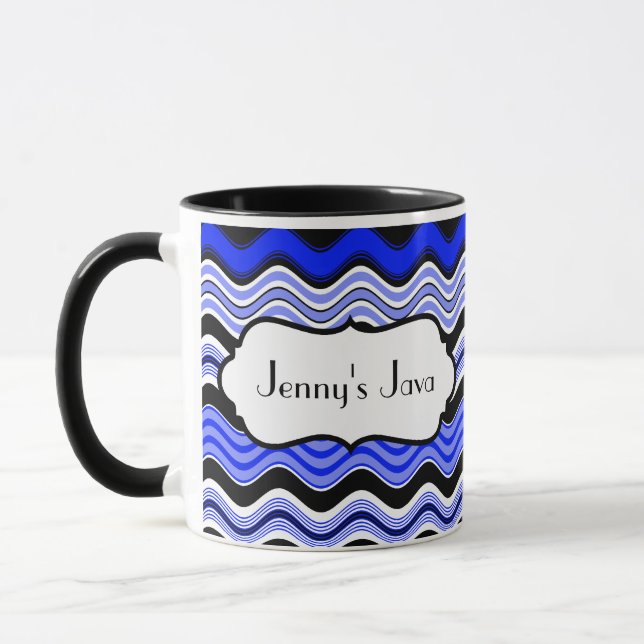 Mug Bleu, Noir, Blancs Vagues Boug Personnalisé (Gauche)