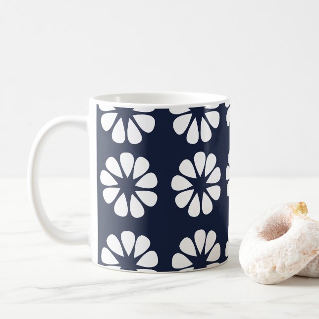 Mug Bleu Nuit Blanc Floral (Avec donut)