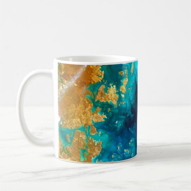 Mug Bleu Nuit Profond Moderne & Or Terre Abstrait  (Gauche)