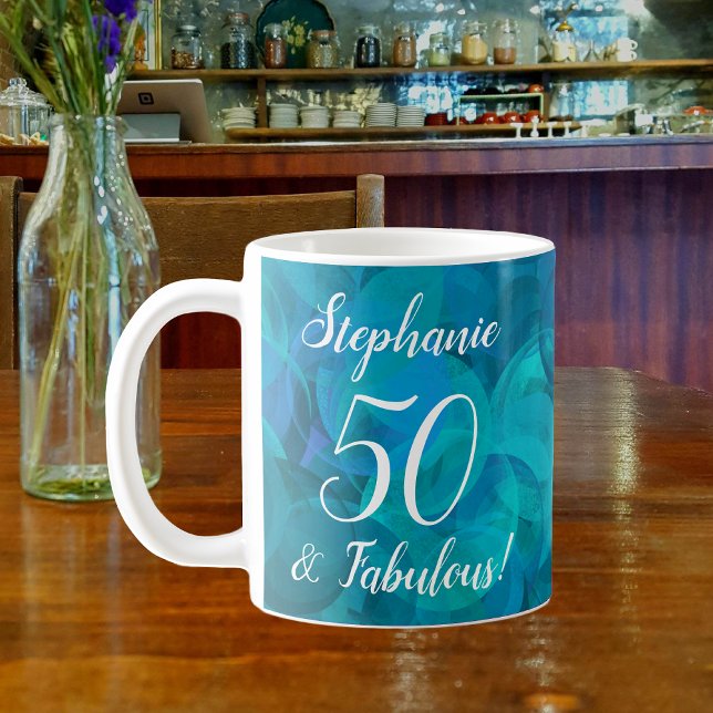 Mug Bleu Océan Abstrait Turquoise 50 et Fabuleux anniv (Créateur téléchargé)