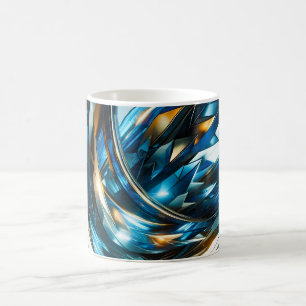 Mug Bleu Or Abstrait Métallique Géométrique Futuriste