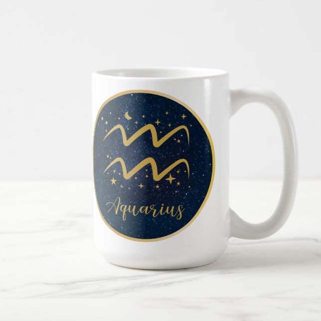 Mug Bleu or Aquarius symbole zodiaque étoiles (Droite)