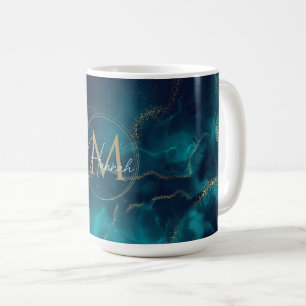 Mug Bleu Or Encre d'alcool Art Deep Blue Ocean