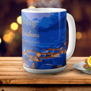 Mug Bleu Or Noël Village Hiver Personnalisé