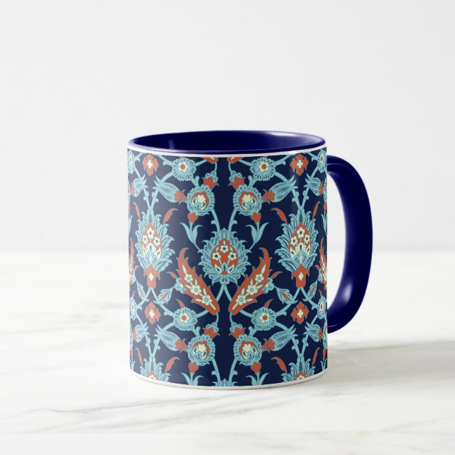 Mug Bleu Orange Blanc Turc Oriental Floral  (Devant droit)