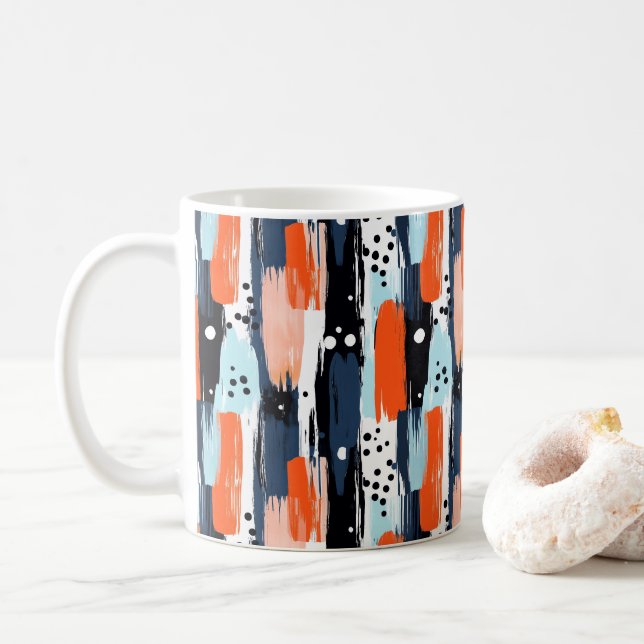 Mug Bleu orange brosses Motif Abstrait (Avec donut)
