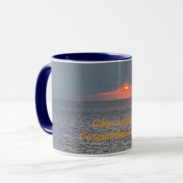 Mug Bleu & Orange, Coucher du soleil, Félicitations Mu (Devant gauche)