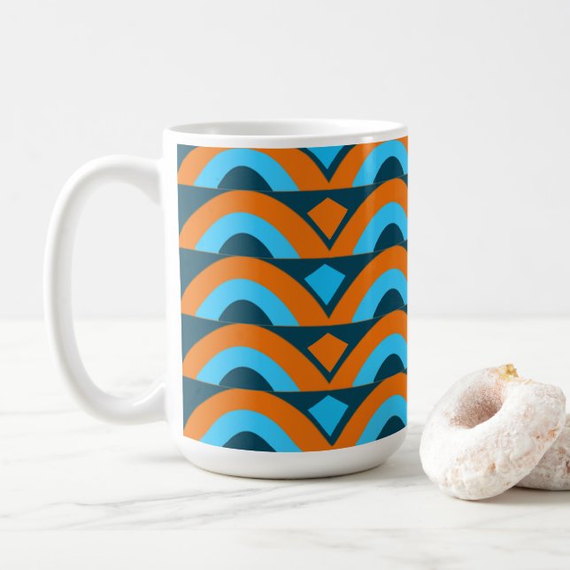 Mug Bleu orange demi-cercle diamant géométrique (Avec donut)