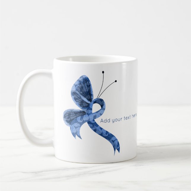 Mug Bleu Paisley Sensibilisation Ruban Papillon de caf (Gauche)