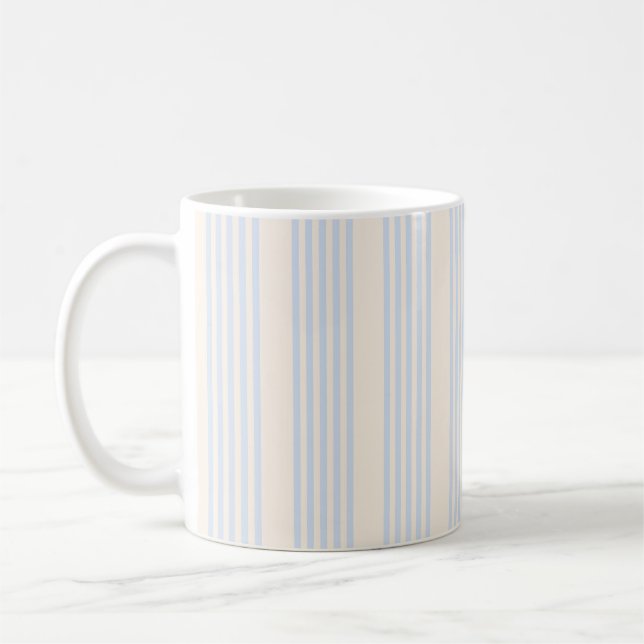 Mug Bleu pâle et beige cinq rayures motif (Gauche)