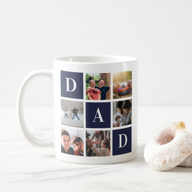 Mug Bleu Papa Colorblock Six Photo Collage personnalis (Avec donut)