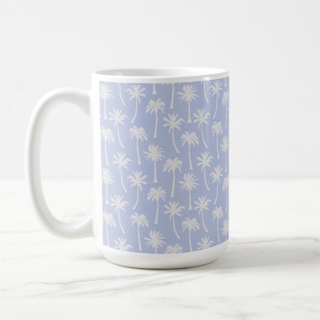MUG BLEU PASTEL AVEC PALMIERS TROPICAUX D'ÉTÉ (Gauche)