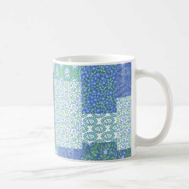 Mug Bleu Périwinkle Floral Boho Faux Motif Patchwork (Droite)