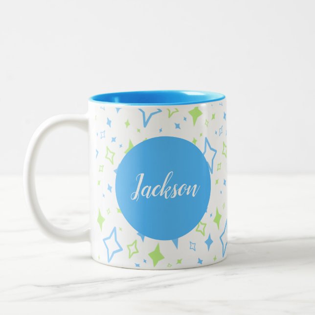 Mug bleu personnalisé avec étoiles (Gauche)