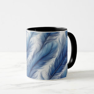 Mug Bleu Plumes Motif