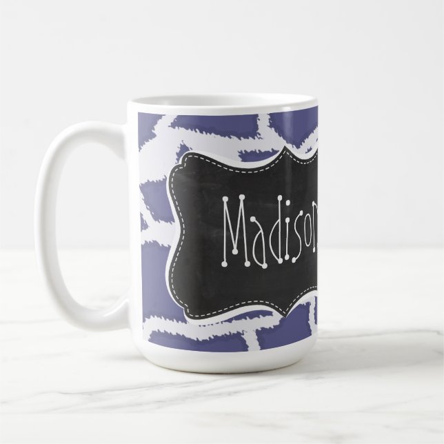 Mug - Bleu - poster de animal gris foncé de girafe ; (Gauche)