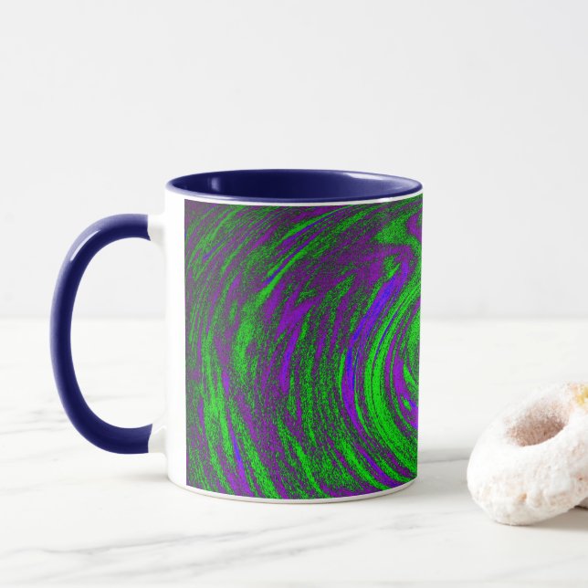 Mug Bleu pourpre et vert Tourbillonnant Art Abstrait (Avec donut)