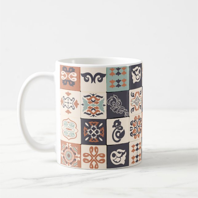 Mug Bleu rétro, blanc et orange Azulejos Motif Lisb (Gauche)