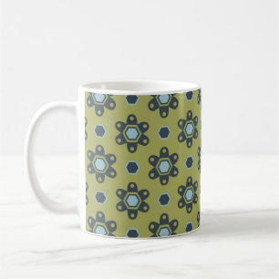 Mug Bleu rétro et marguerites noires sur motif floral