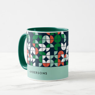 Mug bleu rétro rouge vert moderne Noël