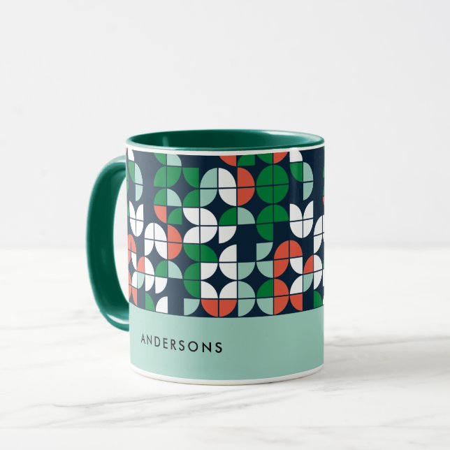 Mug bleu rétro rouge vert moderne Noël (Devant gauche)